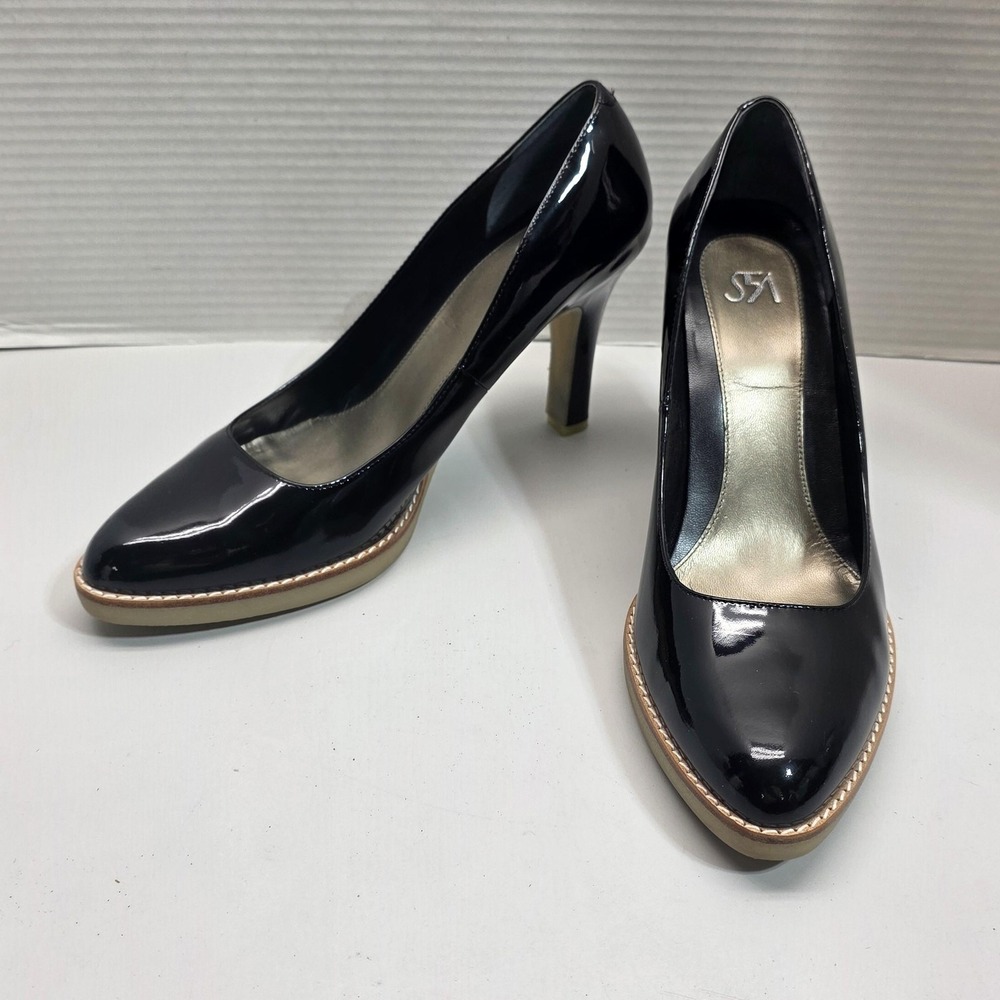 Heels Womens Size 9 Black Patent Leather Round Toe Stiletto Platform‎ Pumps Saks